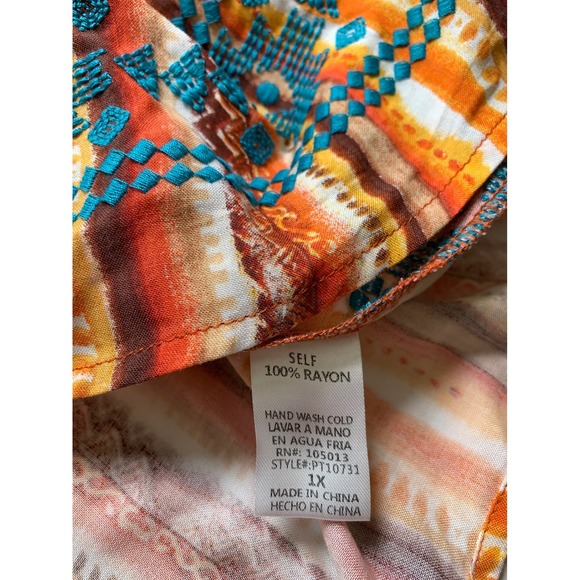 Savanna Jane Womens 1X Boho Embroidered Stripe Sleeveless Rayon Blouse - Picture 6 of 8